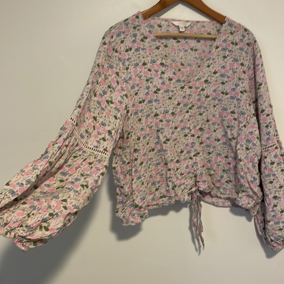 LC Lauren Conrad Size XXL Floral Bohemian Front Tie Top - Picture 2 of 8